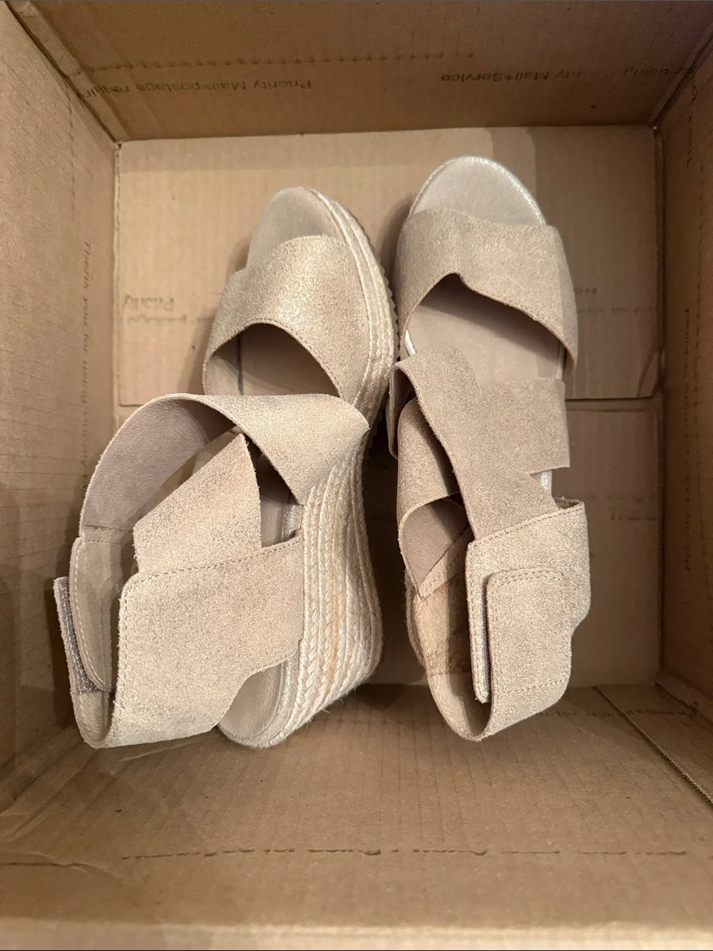Eileen Fisher Beige Suede Espadrille Wedge Sandals comfy vacation walking shoe - Picture 1 of 6